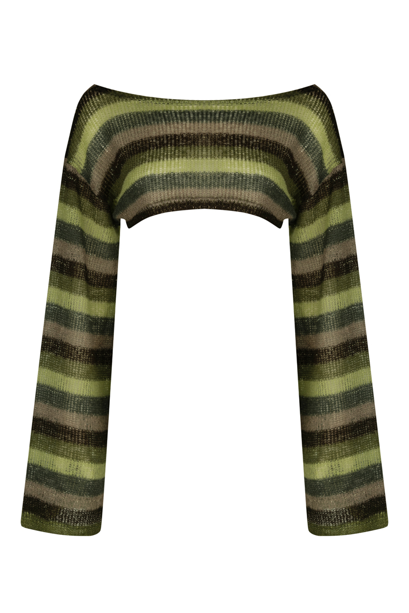 Green striped knitted sleeves